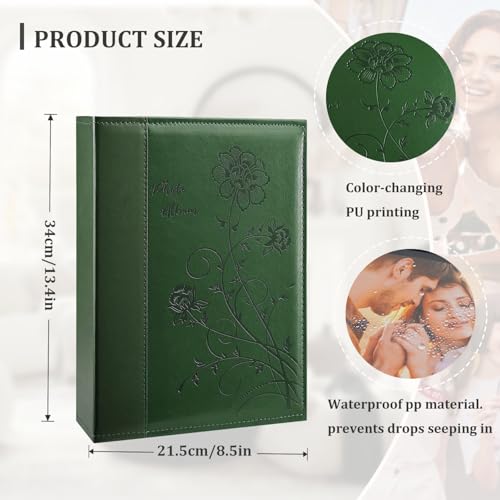 Artmag Photo Album 4x6 300 Photos, Extra Large Capacity Leather Cover Wedding Family Photo Albums Holds 300 Horizontal 4x6 Photos(Dark Green) - color: Dark Green, size: 300 Pockets