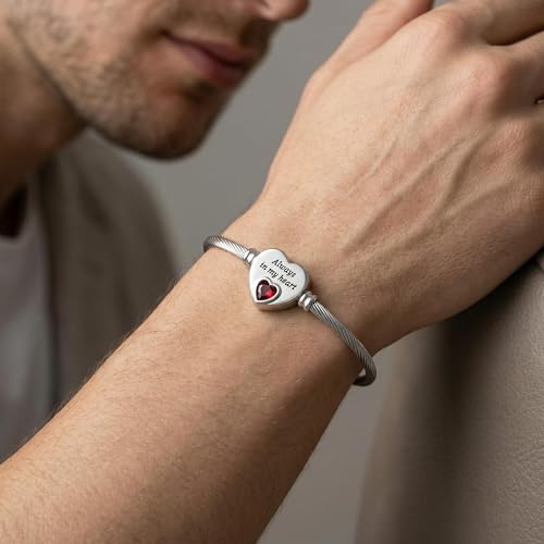 YOUFENG Urn Bracelet for Human Ashes Birthstone Cremation Adjustable Bracelets Stainless Steel Keepsake Cuff Bangle Jewelry for Men Women