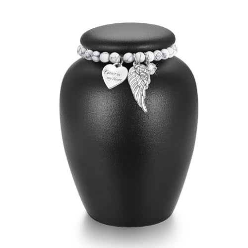 SOITIS Urn for Human Ashes Keepsake- 4.8 Inches Black Ceramic Urn Ashes Keepsake, Medium Memorial Holder Decorative Urn, Funeral Cremation Urns for Women Men - color: Black