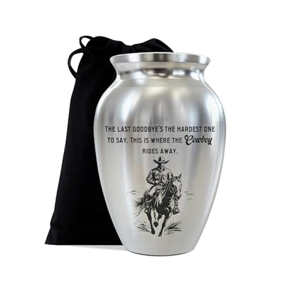 Cowboy Mini Keepsake Urn, Stainless Steel Small Memorial Urn for Human Ashes, Decorative Funeral Urn with Engraved Western Cowboy Boots and Hat with Cross, 2.56" Small Remembrance Vessel