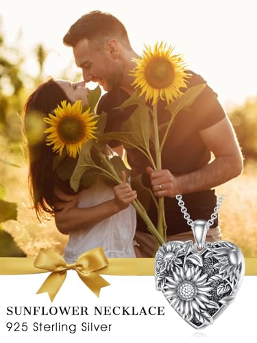 Dorunmo Personalized Heart Locket Necklace That Holds 2 Picture 925 Sterling Silver Custom Lockets Pendant Memorial Jewelry Gifts for Mom Sisters - color: Sunflower, style: Non-Personalized