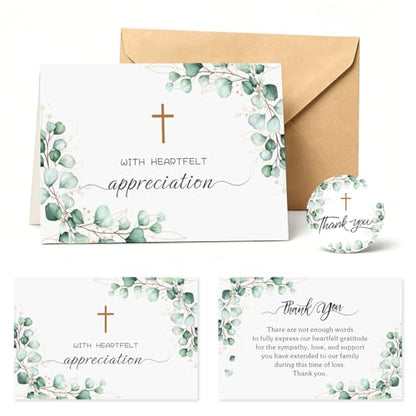 28 Pack Funeral Thank You Cards with Envelopes & Stickers, 6x8 Inches Foldable, Sympathy Bereavement Notes with Message Inside, Suitable for Memorial Services (Style 2)
