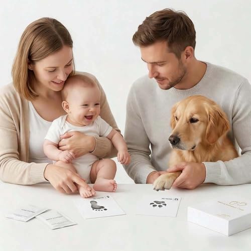 Baby Inkless Milestone Cards Hand Casting Kit Ink Print Hand and Footprint Kit Dog or Cat Pet Paw Print Kit Baby Newborn Footprint Kit Photo Album Keepsake Book Feet Stamp (Single FineGift Set) - style: Single Fine Gift Set