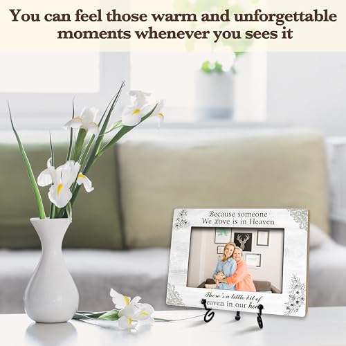 Memorial Picture Frame, In Loving Memory Wood Photo Frame With Stand, Remembrance Sympathy Gifts For Loss Of Loved One, Funeral Bereavement Gifts, Because Someone We Love Is In Heaven Frame -e01
