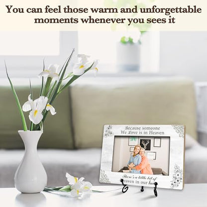 Memorial Picture Frame, In Loving Memory Wood Photo Frame With Stand, Remembrance Sympathy Gifts For Loss Of Loved One, Funeral Bereavement Gifts, Because Someone We Love Is In Heaven Frame -e01