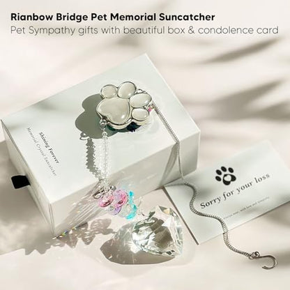 Dog Memorial Gifts, Pet Memorial Suncatcher, Loss of Dog Sympathy Gift | Thoughtful Dogs and Cats Bereavement Remembrance Gifts, Natural Cat's Eye Stone Paw Crystal Suncatcher - color: Silver Gray