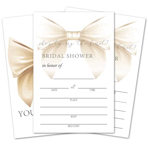 25 Pcs With Envelopes Blank Bridal Shower Invitation Cards, Champagne Bow Invitaciones, 4x6 Inch Fill-In Style Double-Sided -01 - style: Bridal Shower Invitation