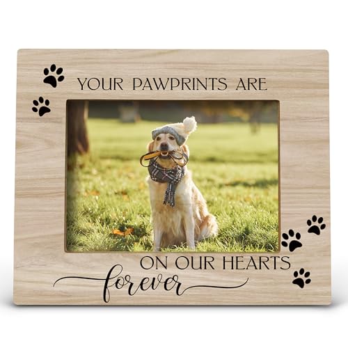 FONDCANYON Your Pawprints are Forever in Our Heart Pet Memory Picture Photo Frame,Pet Dog Cat Memorial Picture Frames,Pet Loss Sympathy Gift,Passed Away Dog Memorial Gifts(5x7 Inch Photo) (Color3) - color: Color3