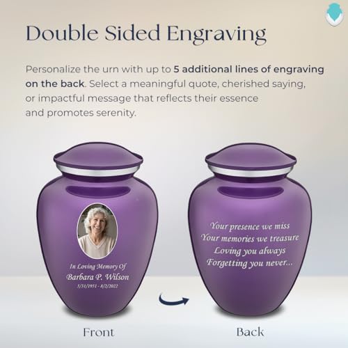 Geturns Embrace Adult Personalized Picture Cremation Urns for Human Ashes I Large Photo Purple Funeral Urn for Men and Women I 200 lbs - color: Purple
