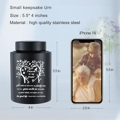6 Inches Small Urn for Human Ashes Stainless Steel Mini Cremation Urn Small Keepsake Urn Memorial Ashes Container-Black - size: Heart Tree-Black