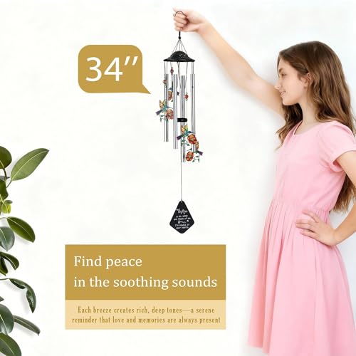 YU FENG Hummingbird Memorial Wind Chime, Yellow Flower Suncatcher Decor | 34 Inch Metal Wind Chime, Crystal Prism Accent, Sympathy Gift For Mom Grandma, Outdoor Garden Patio Decor - style: Memorial Series – Hummingbird – 34 Inch