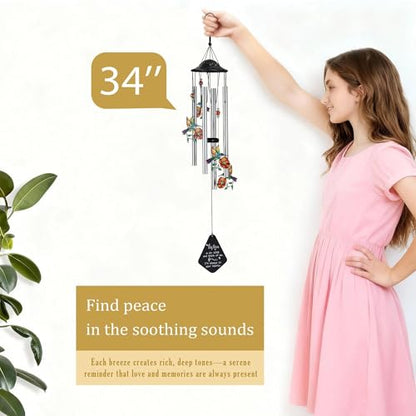 YU FENG Hummingbird Memorial Wind Chime, Yellow Flower Suncatcher Decor | 34 Inch Metal Wind Chime, Crystal Prism Accent, Sympathy Gift For Mom Grandma, Outdoor Garden Patio Decor - style: Memorial Series – Hummingbird – 34 Inch
