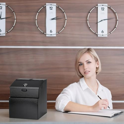 Suggestion Box with Slot and Lock, Wall Mounted Metal Voting Box, Donation Box, Cash Box with 4 Keys