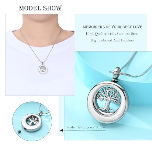 Hearbeingt Tree of Life Urn Necklaces for Ashes Circle Cremation Jewelry - color: A-Silver