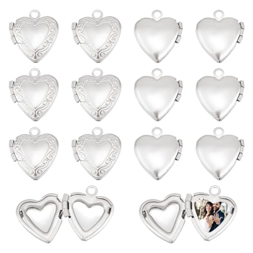 UNICRAFTALE Stainless Steel Memory Locket Pendants Heart Floating Locket Pendants Flat Round Living Memory Pendant Photo Frame Lockets Pendant for DIY Necklaces Jewelry Making - style: Heart