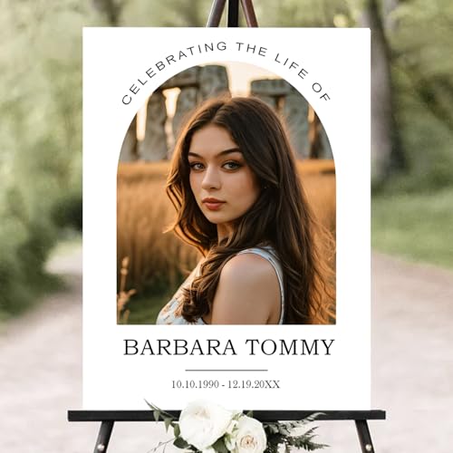 Personalized Funeral Welcome Sign – Celebration of Life Sign with Photo, Custom Memorial Sign with Floral Frame, Minimalist Memory Board for Funeral Décor (Design 17). - color: Design 17