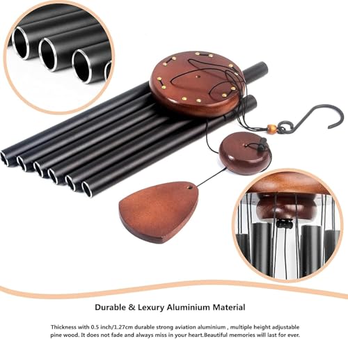 Wind Chimes for Outside, Bingxue 37" Wooden Sympathy Wind Chimes Memorial Wind Chime for Loss of Loved One Mother Father, Sympathy Gift Home Decor Outdoor Garden Patio (Black, 30Inch)