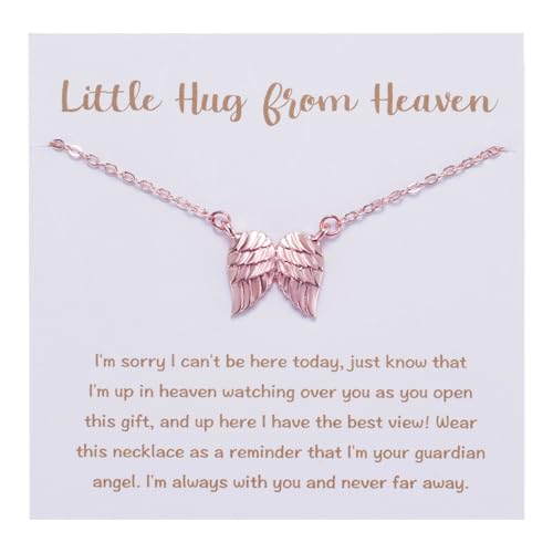 Little Hug from Heaven Angel Wings Necklace Gift for Women, Guardian Angel Sympathy Condolence Gift for Loss Mom Dad - style: angel wings neck rose
