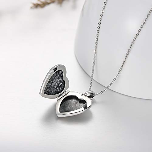 MEDWISE 925 Sterling Silver Locket Necklace That Holds Pictures Photo Necklace Oxidized Rose Flower/Sunflower/Compass/Celtic Heart Pendnat Lockets Gifts for Women Birthday Christmas Gifts - style: D-Custom Rose Flower