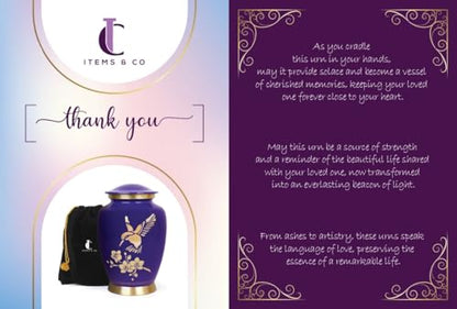 Cremation Urn for Human Ashes Adult Male Female – Large 200 lb Capacity Hummingbird Funeral Urn by ITEMANDCO, Handcrafted Aluminum Memorial Burial Urn, Purple - color: Purple