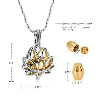 Cremation Jewelry Urn Necklace for Ashes with Hollow Mini Ball Keepsake Urn Pendant Memorial Jewelry for Ashes - color: Lotus Flower-2