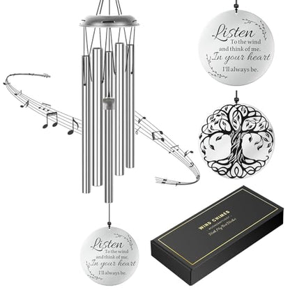 Sympathy Wind Chimes for Loss of Loved One, 39" Memorial Windchimes Outdoor - size: 39“-Silver
