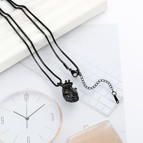 XSMZB Heart Cremation Jewelry Ashes Pendant for Human Pet Funeral Urn Necklace for Ashes Women Men Memorial Urn Jewelry - color: Black