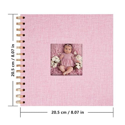 Scrapbook Photo Album, Linen Covered, 8x8 Inches, 20 Sheets/40 Pages | Hardcover Kraft White Pages, Wedding Guest Book, Travel Memory Book, Christmas, Baby Shower Keepsake, Family Album - color: Pink, size: 8x8 Inch 40 Pages