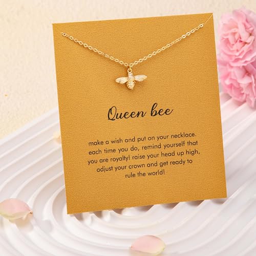 RZKING Golden Necklace for Women, Gifts for Best Friend Sister Mom Daughter - style: Bee