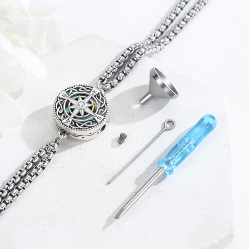 TUGHRA Ashes Bracelet for Women Urn Bracelet for Ashes 925 Sterling Silver Cremation Jewelry Memorial Gifts Keepsake Bracelet - style: Ashes Bracelet-coin-compass-abalone shell