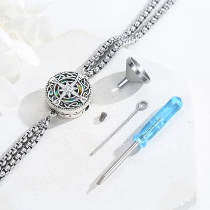TUGHRA Ashes Bracelet for Women Urn Bracelet for Ashes 925 Sterling Silver Cremation Jewelry Memorial Gifts Keepsake Bracelet - style: Ashes Bracelet-coin-compass-abalone shell