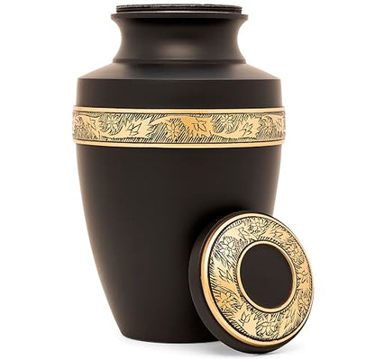 Eternal Harmony Large Urn for Ashes, Adult Male & Female Cremation Urn for Human Ashes with Elegant Finishes, Secure Seal & Velvet Bag, Funeral Urn for Women & Men Up to 200 lbs, 7”x11” (Black)