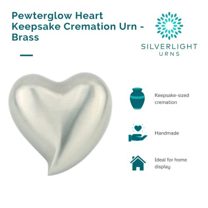 Pewterglow Heart Keepsake Cremation Urn for Ashes, Brass, Silver Urn, Keepsake Sized Cremation Urn, 3 Inches Wide - color: Pewterglow Heart