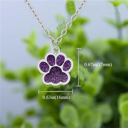 Dreuyet Paw Necklace and Earrings Set for Women Glitter Cute Dog Cat Pet Paw Print Pendant Necklace Earrings Lovely Animal Charm Jewelry Set Gifts - color: Silver Purple