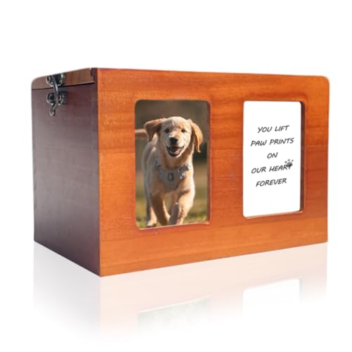 Pet Urns for Dog Cremation With Photo Frame - Wooden Box for Ashes, Cat Urns, Memory Box With Memorial Card