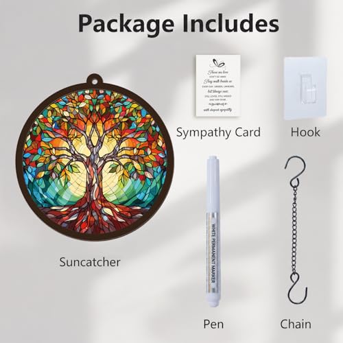 Memorial Suncatcher - Tree of Life - Sympathy Gift for Loss of Loved One - Condolence Bereavement Gifts - Remembrance Funeral Keepsake DIY Hanging Chain Suncatcher with Card - color: Tree of Life Memorial