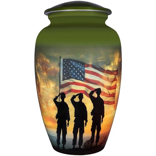 NANIURN American Flag Urn, Burial Urns for Adult Human Ashes, Army Green | Cremation Urns for Human Ashes with Army Green Patriotic Flag Design, Large Veteran Memorial, Funeral, Burial or Home Display - color: Green, size: Large / Adult