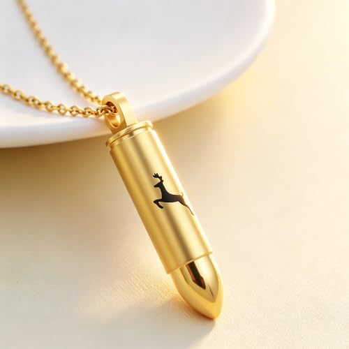 SIYUU Bullet Cremation Jewelry for Ashes Vial Deer Engraved Urn Necklace Stainless Steel Ash Container Keepsake Pendant Memorial Jewelry for Men Women - color: Customize