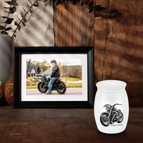SOITIS Mini Urns Stainless Steel Decorative Cremation Keepsake for Ashes 1.57 Small Urns Memorial Ashes Urn with Black Motorcycle - Riding in Heaven