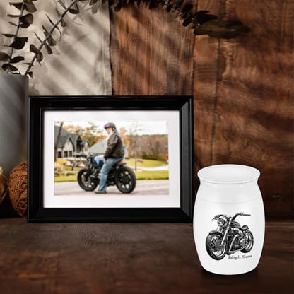 SOITIS Mini Urns Stainless Steel Decorative Cremation Keepsake for Ashes 1.57 Small Urns Memorial Ashes Urn with Black Motorcycle - Riding in Heaven