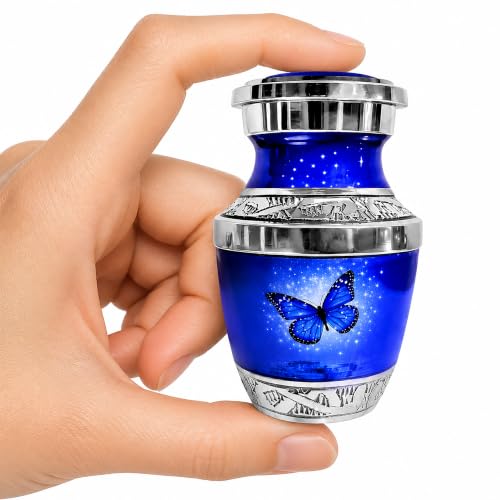 Dark Blue Butterfly Keepsake Urn for Human Ashes Adult Female or Male – Small Cremation Urn for Men & Women, Sharing Memorial Urn, A Symbol of Hope, Transformation and Remembrance - color: Blue, size: Small Keepsake