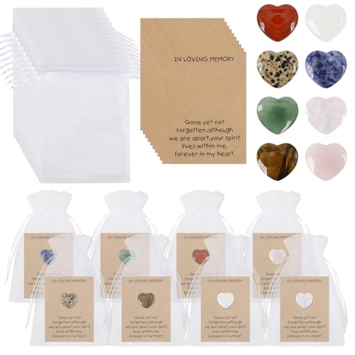 WAYASDCU 80 Sets Celebration of Life Favors Pocket Hugs Token Bulk Cards with Heart Shape Natural Stones Organza Bags Pocket Hugs for Friends for Memorial Party Supply Funeral Guest Return Favors