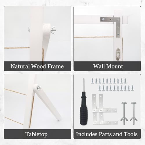 FramePro Wood Photo Display Board with Clips (White) | Freestanding stable desktop frame, holds up to 30 photos, ideal graduation table centerpiece decor - color: White