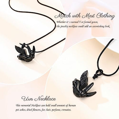 Bunny Rabbit Urn Pendant Necklace - Stainless Steel Cremation Ashes Jewelry for Pets Keepsake Memorial Ashes Locket - color: Black