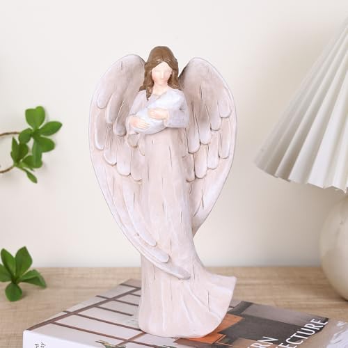 orenm Guardian Angel Statue - Holding Baby Angel Figurines,Angel's Embrace - for New Mom, Baptism, or Miscarriage Gifts,Hand-Painted Resin Memorial Figure,Sympathy Angel Figurine,Godmother Keepsake