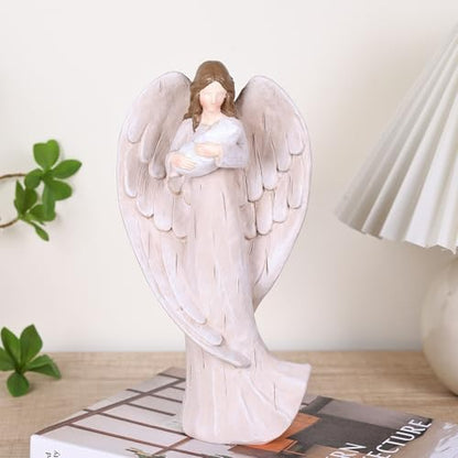 orenm Guardian Angel Statue - Holding Baby Angel Figurines,Angel's Embrace - for New Mom, Baptism, or Miscarriage Gifts,Hand-Painted Resin Memorial Figure,Sympathy Angel Figurine,Godmother Keepsake