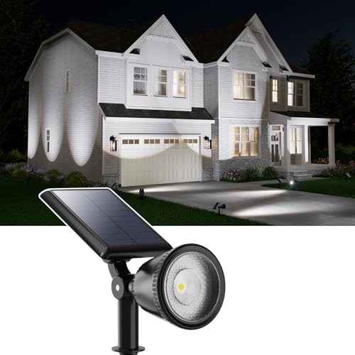 FALOVE Cool White Solar Powered Sunset Spotlight Outdoor Waterproof Accent | Landscape Uplight for Outside Trees, Flag, Sculptures, Lawn, Wall, Yard and Garden, Independently Adjustable Light & Panel