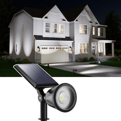 FALOVE Cool White Solar Powered Sunset Spotlight Outdoor Waterproof Accent | Landscape Uplight for Outside Trees, Flag, Sculptures, Lawn, Wall, Yard and Garden, Independently Adjustable Light & Panel