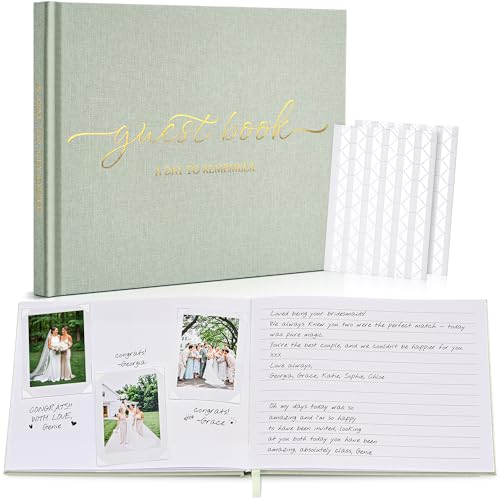 JARLINK Wedding Guest Book for Reception, Polaroid Sign-in Guestbook, Sage | Beautiful Sign-in Guestbook W/ Clear Self-Adhesive Corners, 100 Thick Pages For Wedding, Baby Shower, Or Any Special Day - color: Sage