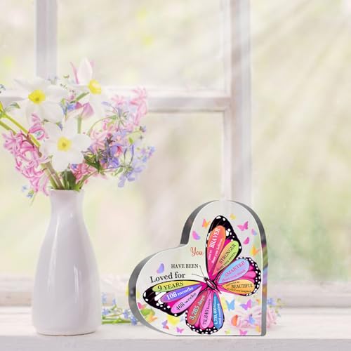 9 Year Old Girl Birthday Gifts, 9th Birthday Acrylic Sign, Inspirational Butterfly Keepsake Sign for Girls Boys, Happy 9 Birthday Gifts Idea for Daughter Girls, Table Desk for Home - style: 9th Birthday